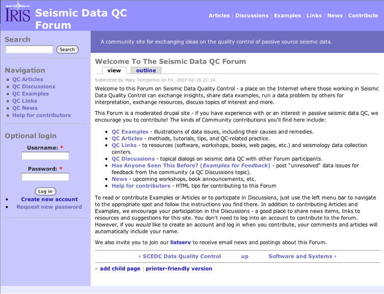 Screenshot of the IRIS Quality Control Forum