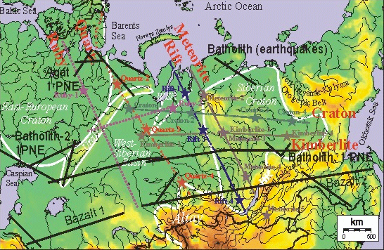 Map showing the Deep Seismic Sounding, DSS, profiles