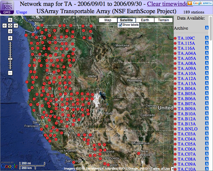 Screenshot of the Google Map Service showing the TA