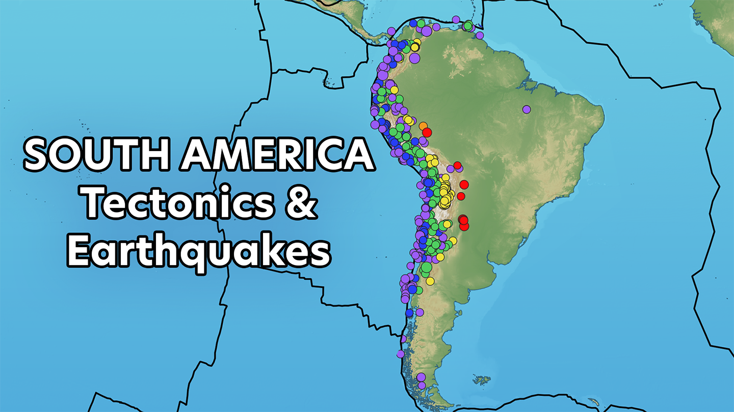 Video thumbnail showing locations of earthquakes and tectonic plates around South America.