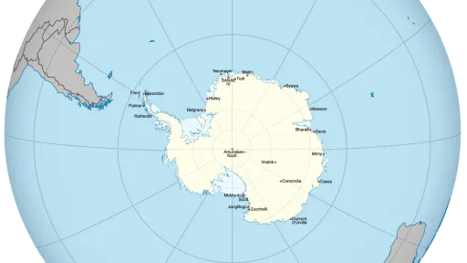 Map of the globe from over Antarctica.