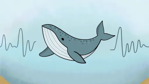 A cartoon of a whale in the ocean surrounded by an acoustic signal.