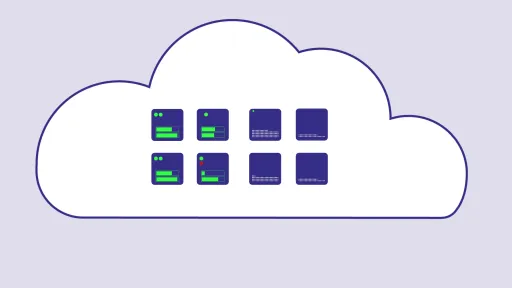 Illustration of cloud computing and storage inside the outline of a white cloud.