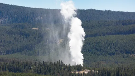 photo of steamboat geyser erupting high into the air