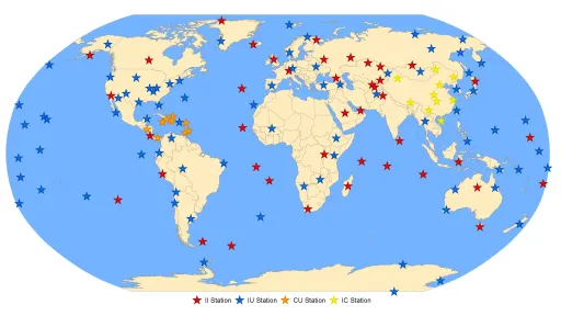 World map showing location of GSN stations