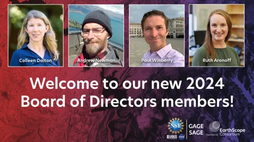 graphic with photos and names of the four election winners, text says welcome to our new 2024 board of directors members