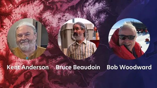 three headshot photos on a decorative background labeled with names: Kent Anderson, Bruce Beaudoin, and Bob Woodward