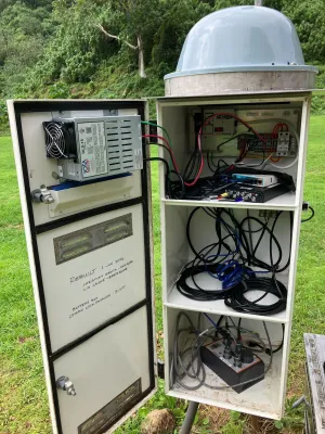 Tower with door open which houses the new and upgraded instrumentation for the ISCO station. 