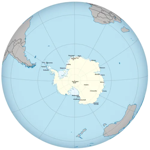 Map of the globe from over Antarctica.