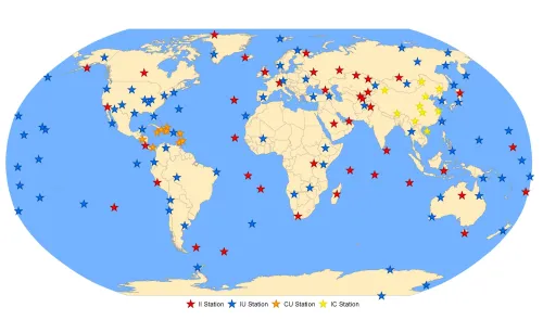 World map showing location of GSN stations