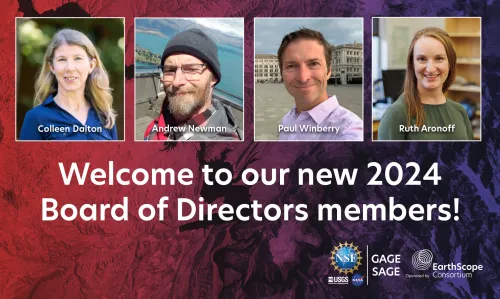 graphic with photos and names of the four election winners, text says welcome to our new 2024 board of directors members