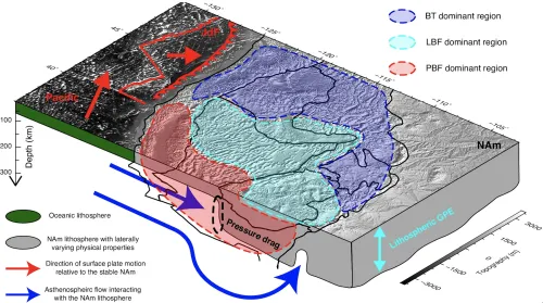 figure showing map and cross section of Western United States