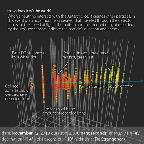 3D illustration of the instrument array detecting particle passing through.