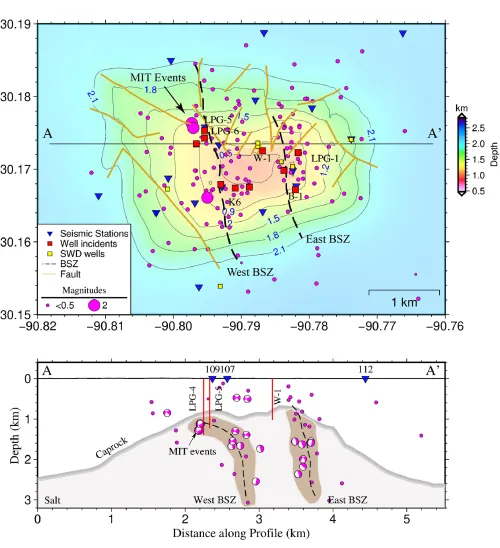 A map and cross section representing data.