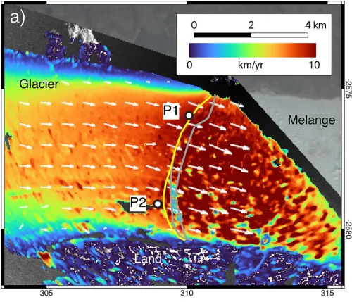 Map with velocities plotted in color.
