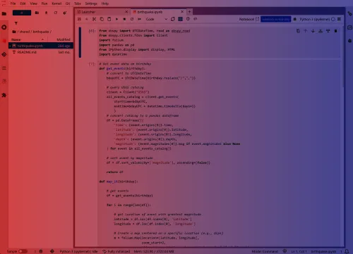 Screenshot of JupyterHub with a notebook open.