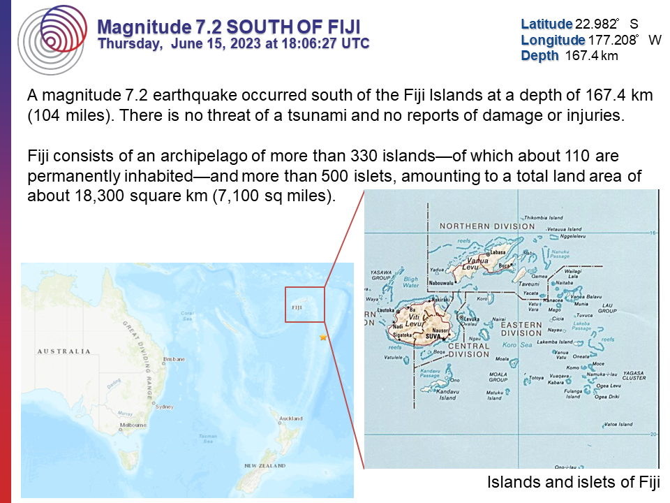 M 7.2 south of Fiji